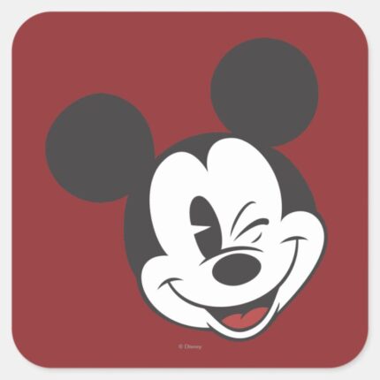 Classic Mickey Head Tilt Wink Square Sticker