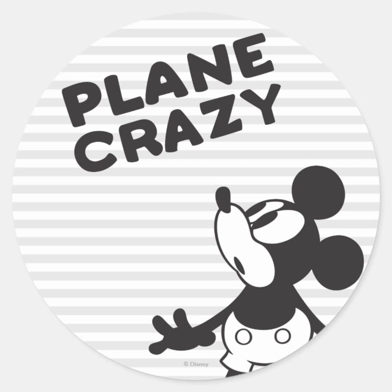 Classic Mickey Plane Crazy Classic Round Sticker Classic Mickey Plane Crazy Classic Round Sticker