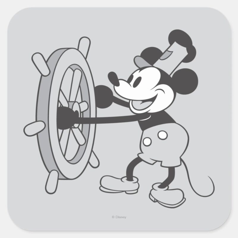 Classic Mickey Steamboat Willie Square Sticker Classic Mickey Steamboat Willie Square Sticker