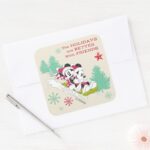Classic Mickey And Minnie Snow Sledding Square Sticker