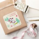 Classic Mickey And Minnie Snow Sledding Square Sticker