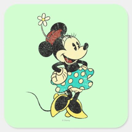 Classic Minnie Mouse Vintage Distressed Square Sticker
