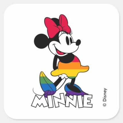 Classic Minnie Rainbow Stripes Square Sticker