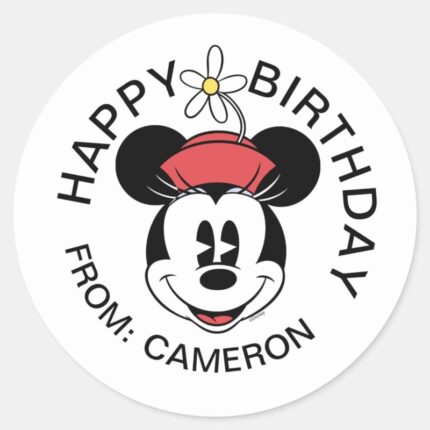 Classic Minnie Flower Face Happy Birthday Classic Round Sticker