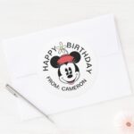 Classic Minnie Flower Face Happy Birthday Classic Round Sticker