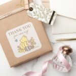 Classic Pooh Piglet Baby Shower Square Sticker