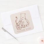 Classic Pooh Tigger First Birthday Thank You Square Sticker