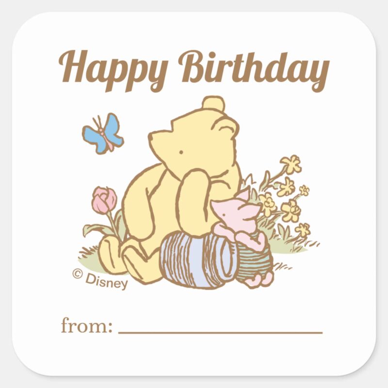 Classic Pooh A Gift From Birthday Square Sticker
