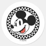 Classic Retro Mickey Mouse Checkered Classic Round Sticker
