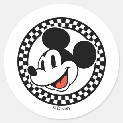 Classic Retro Mickey Mouse Checkered Classic Round Sticker