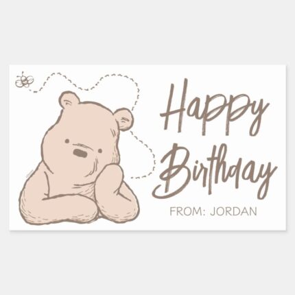Classic Winnie The Pooh Happy Birthday Gift Rectangular Sticker