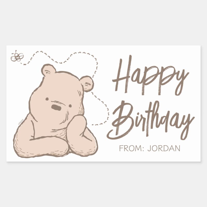 Classic Winnie The Pooh Happy Birthday Gift Rectangular Sticker