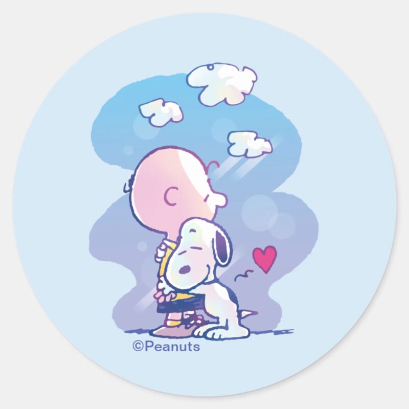 Comfort Security Charlie Snoopy Hug Classic Round Sticker