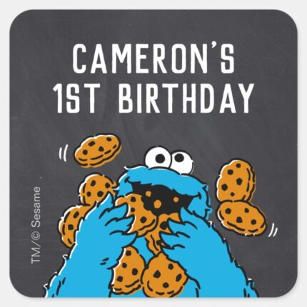 Cookie Monster Birthday Chalkboard Square Sticker