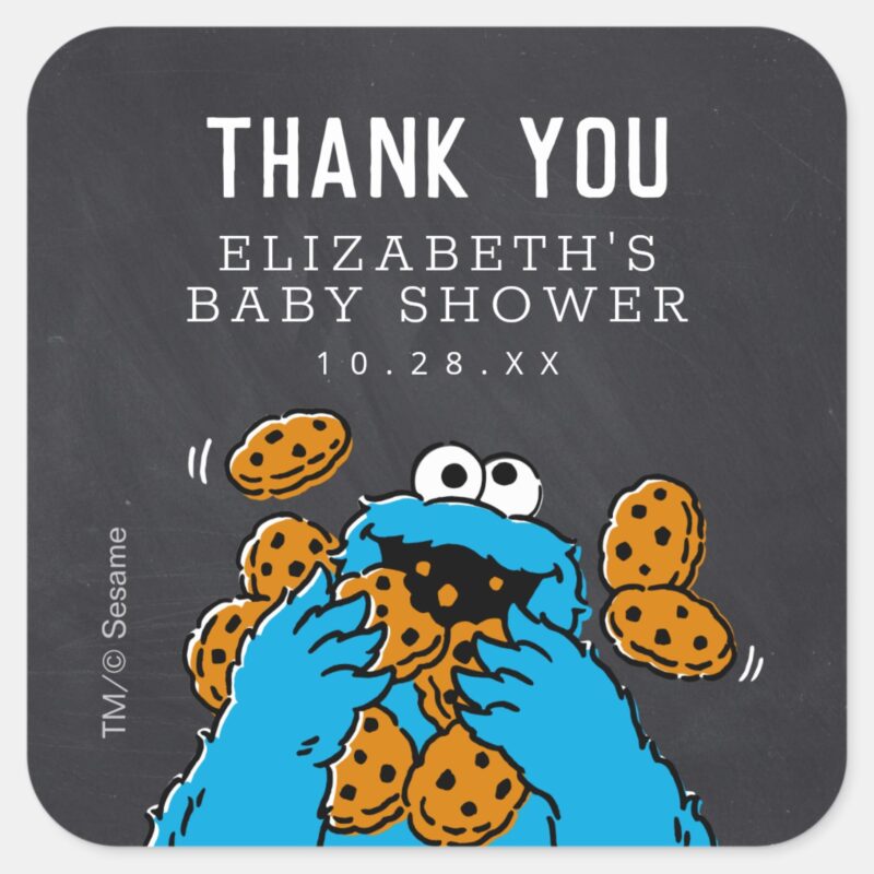 Cookie Monster Chalkboard Baby Shower Thank You Square Sticker Cookie Monster Chalkboard Baby Shower Thank You Square Sticker