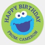 Cookie Monster Face Happy Birthday Gift Tag