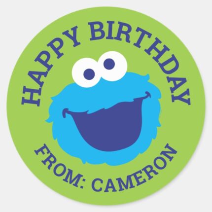Cookie Monster Face Happy Birthday Gift Tag