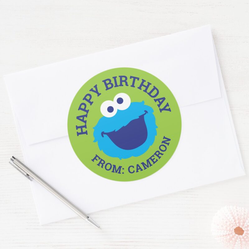 Cookie Monster Face Happy Birthday Gift Tag