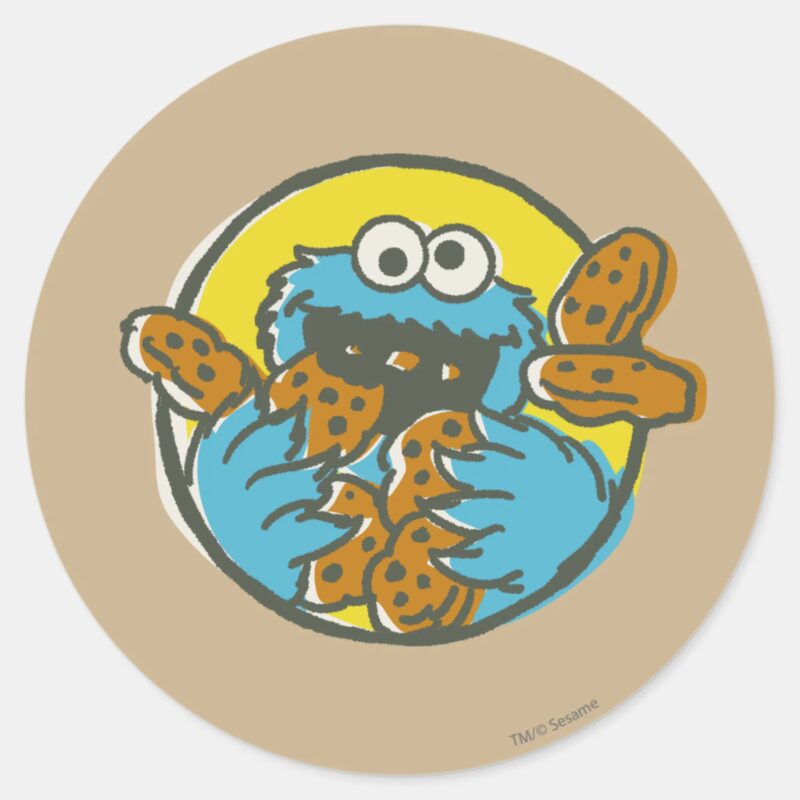 Cookie Monster Retro Classic Round Sticker Cookie Monster Retro Classic Round Sticker
