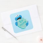Cookie Monster Be Mine Valentines Heart Candy Square Sticker