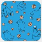 Cookie Monster And Cookies Blue Pattern Square Sticker