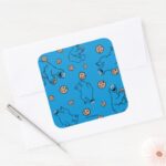 Cookie Monster And Cookies Blue Pattern Square Sticker
