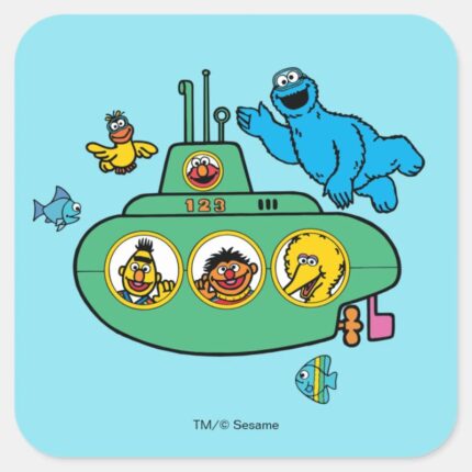 Cookie Monster And Sesame Pals Submarine Square Sticker