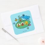 Cookie Monster And Sesame Pals Submarine Square Sticker