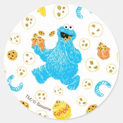 Crayon Cookie Monster Cookie Pattern Classic Round Sticker