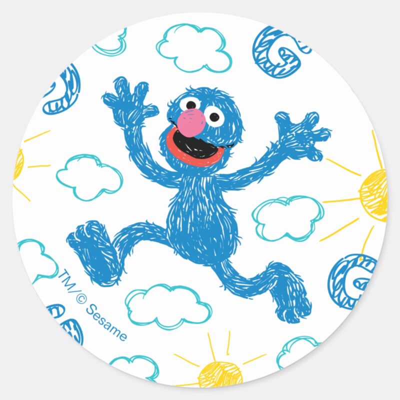 Crayon Grover Sunshine Pattern Classic Round Sticker Crayon Grover Sunshine Pattern Classic Round Sticker