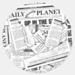 Daily Planet Pattern White Classic Round Sticker