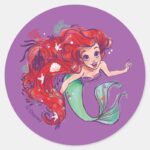 Decorated Hair Princess Ariel Watercolor Classic Round Sticker