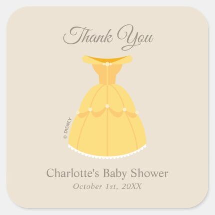 Disney Belle Dress Girl Baby Shower Thank You Square Sticker