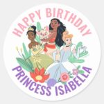 Disney Princess Birthday Floral Collage Classic Round Sticker