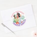 Disney Princess Birthday Floral Collage Classic Round Sticker