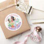 Disney Princess Birthday Floral Collage Classic Round Sticker