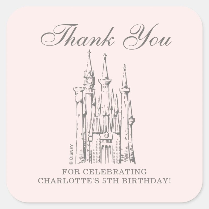 Disney Princess Castle Fairy Tale Thank You Square Sticker Disney Princess Castle Fairy Tale Thank You Square Sticker