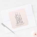 Disney Princess Castle Fairytale Baby Shower Square Sticker