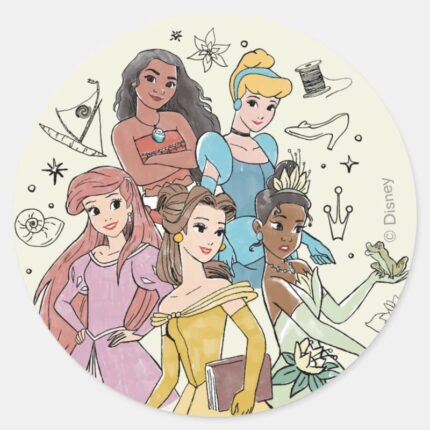 Disney Princess Marker Doodles Classic Round Sticker
