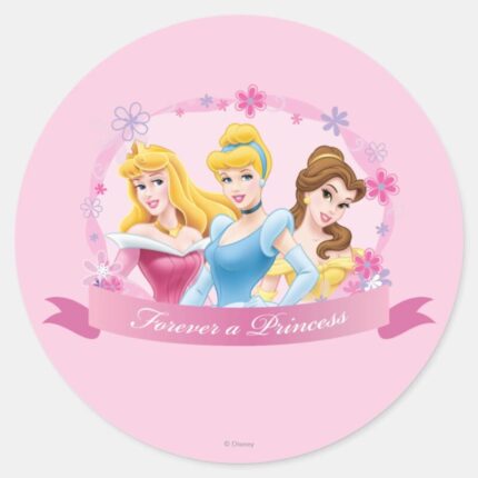 Disney Princess Aurora Cinderella And Belle Classic Round Sticker