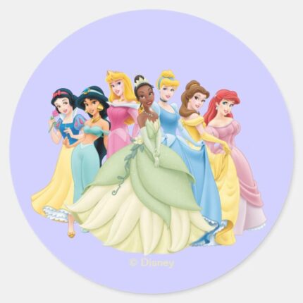 Disney Princess Aurora Tiana Cinderella Center Classic Round Sticker