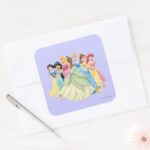 Disney Princess Aurora Tiana Cinderella Center Square Sticker