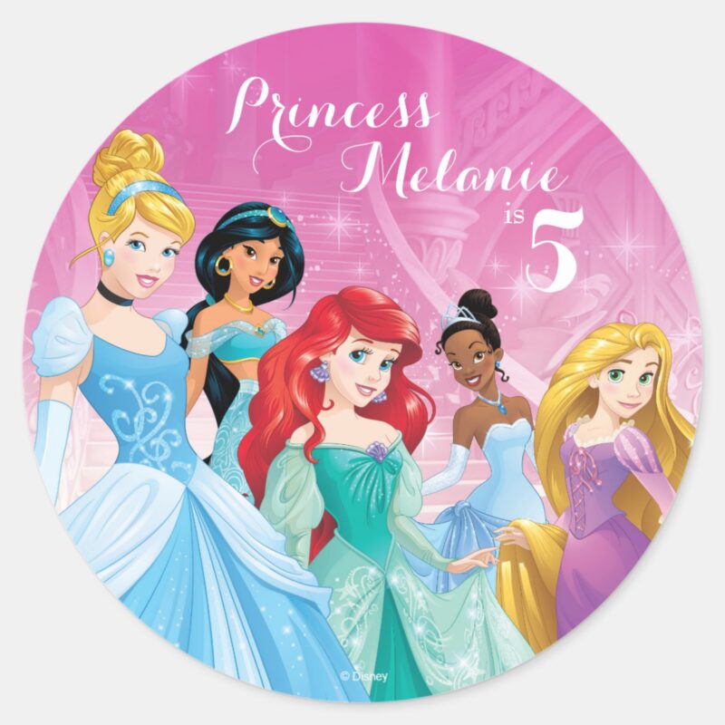 Disney Princess Birthday Classic Round Sticker Disney Princess Birthday Classic Round Sticker
