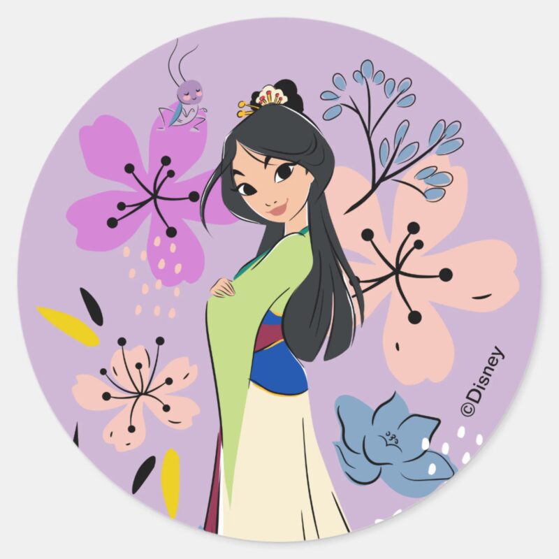 Disney Princess Mulan In The Garden Classic Round Sticker Disney Princess Mulan In The Garden Classic Round Sticker