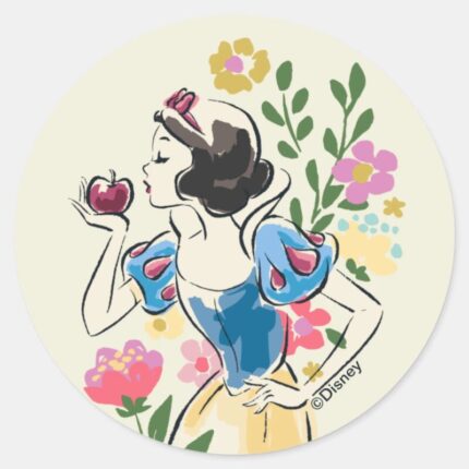 Disney Beautiful Snow White Floral Graphic Classic Round Sticker
