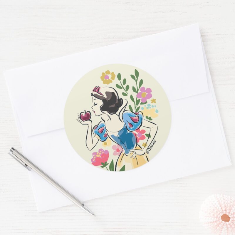 Disney Beautiful Snow White Floral Graphic Classic Round Sticker