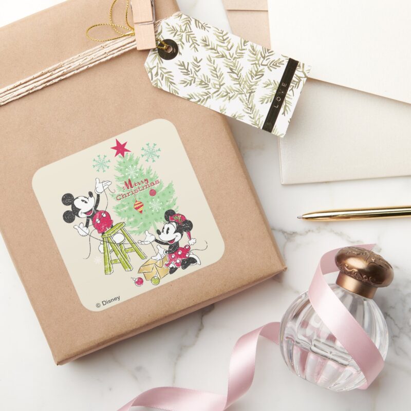 Disney Mickey Minnie Classic Christmas Tree Square Sticker