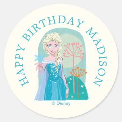 Disneys Elsa From Frozen Girls Birthday Classic Round Sticker