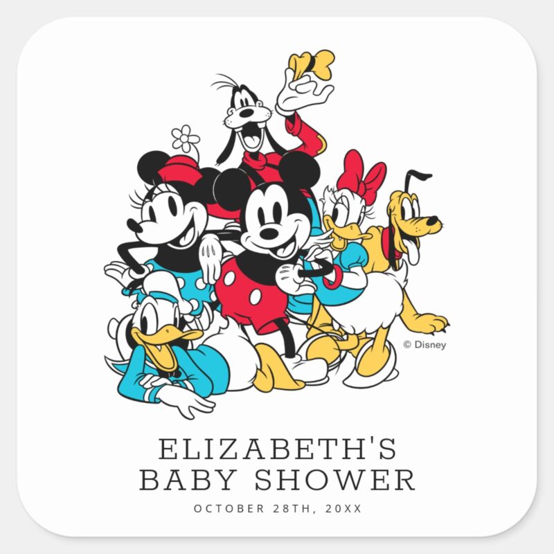 Disneys Mickey And Friends Baby Shower Square Sticker