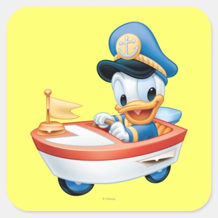 Donald Duck Boat Baby Square Sticker